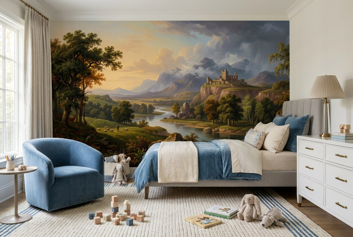 peel and stick custom gold castle kids room wallpaper mural removable non woven vinyl