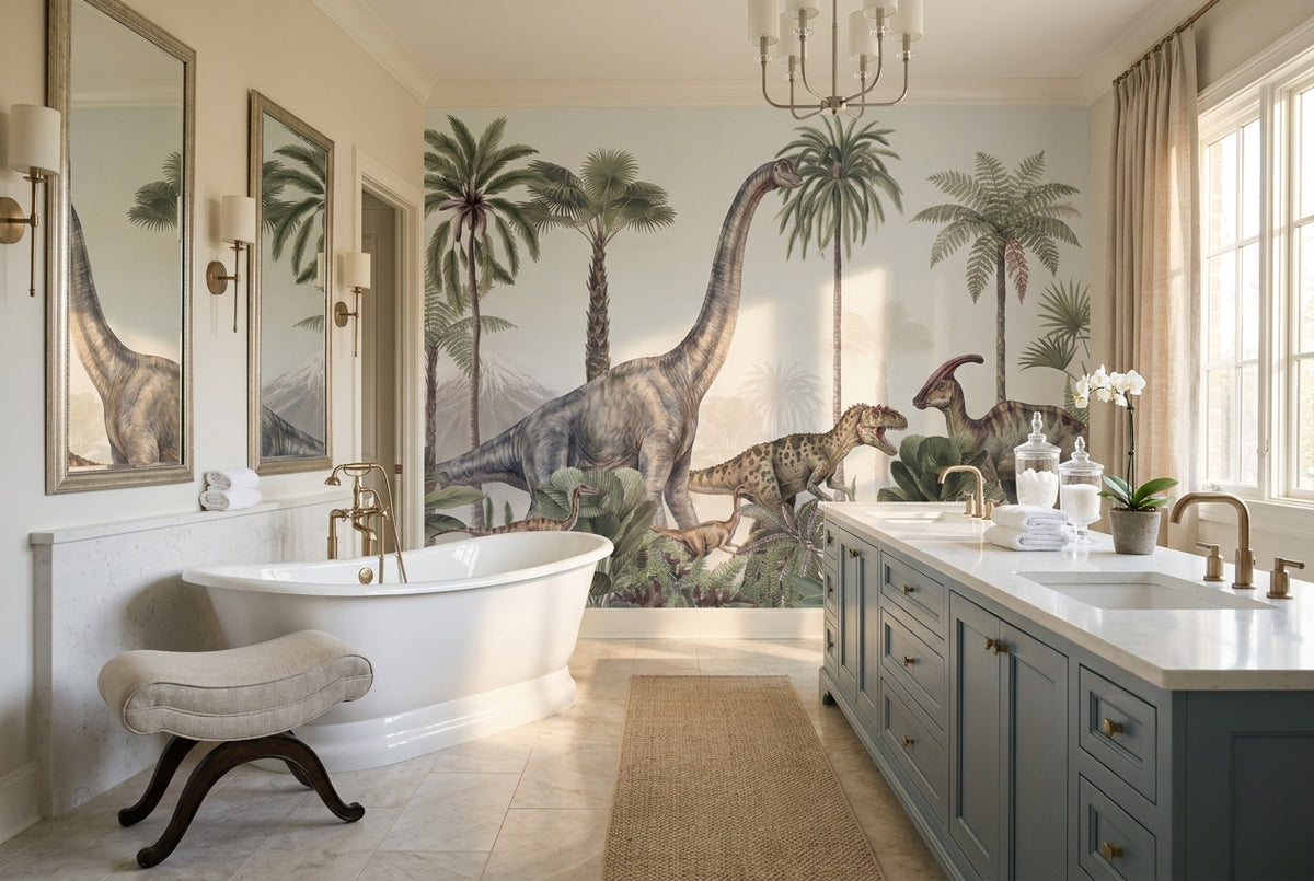 peel and stick custom gray dinosaur bathroom wallpaper mural removable non woven vinyl