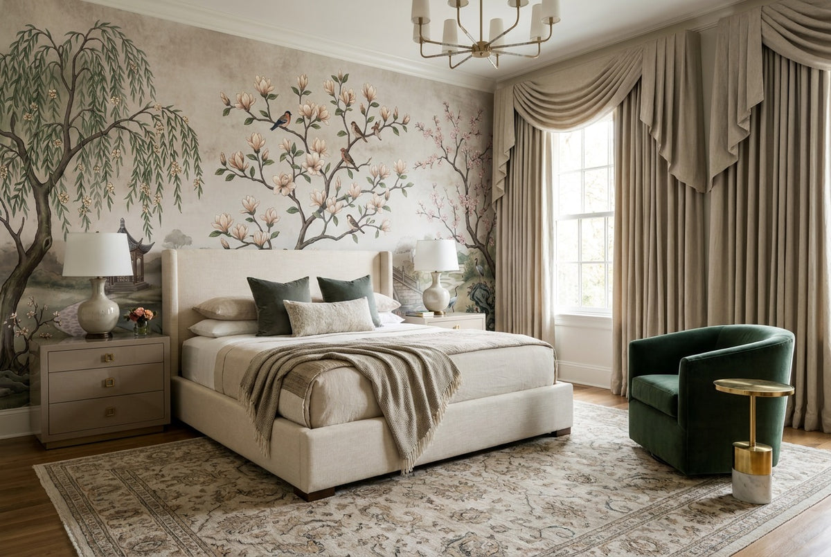 peel and stick custom ivory magnolia bedroom wallpaper mural removable non woven vinyl