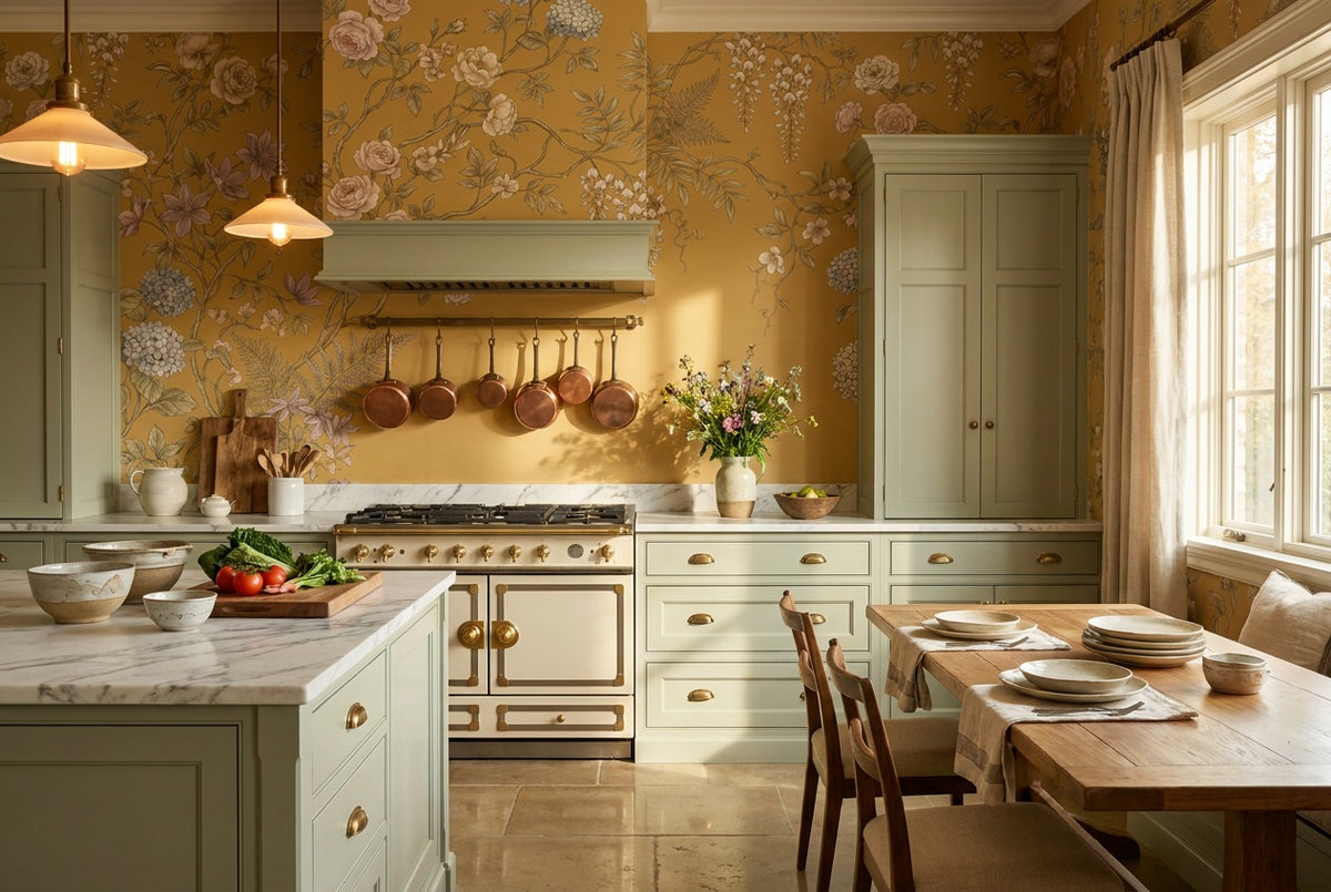 peel and stick custom ochre floral kitchen wallpaper mural removable non woven vinyl