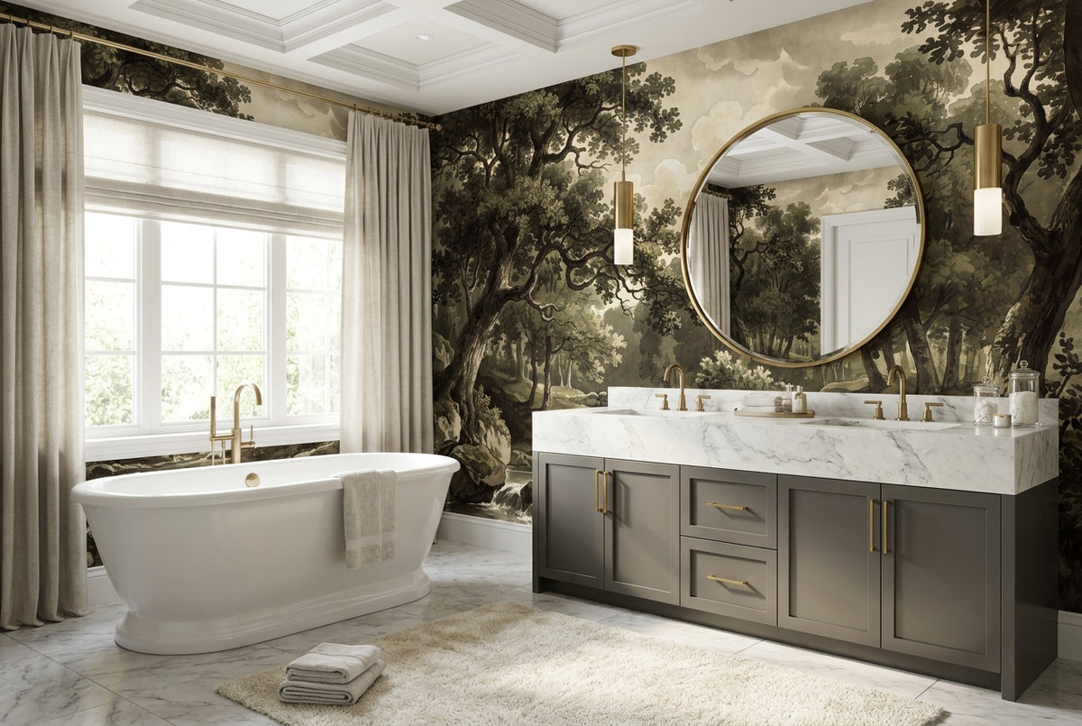peel and stick custom olive forest bathroom wallpaper mural removable non woven vinyl