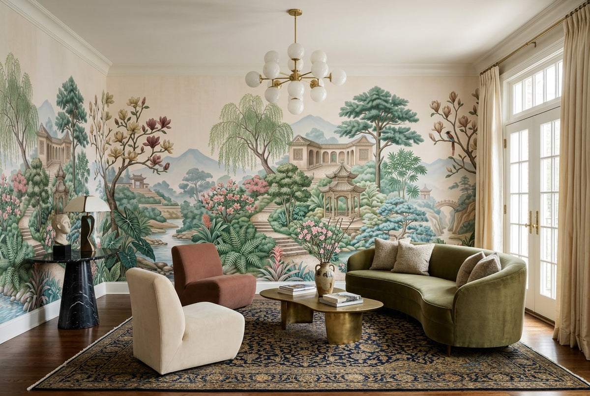 peel and stick custom pastel garden lounge wallpaper mural removable non woven vinyl