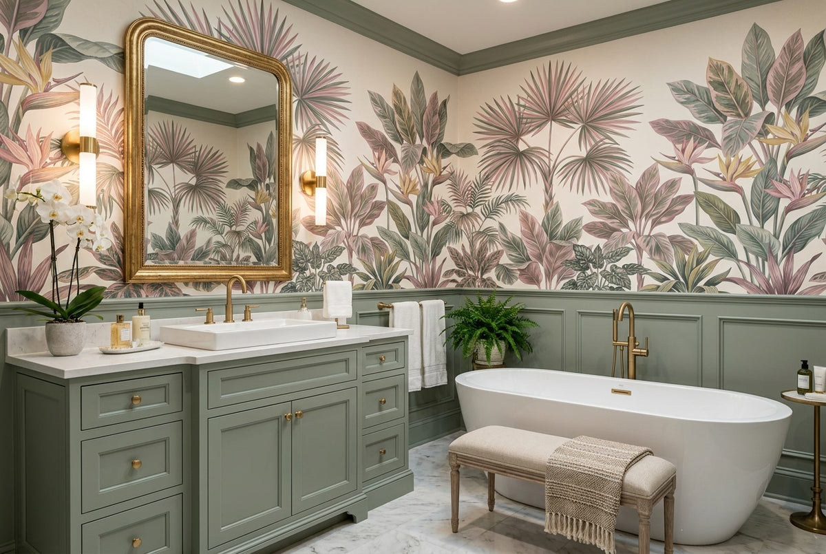 peel and stick custom rose palms bathroom wallpaper mural removable non woven vinyl