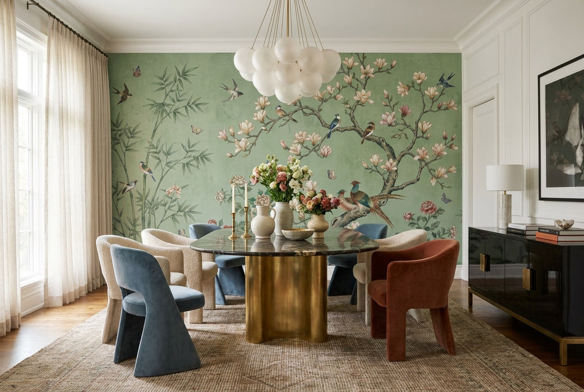 peel and stick custom sage magnolia dining wallpaper mural removable non woven vinyl