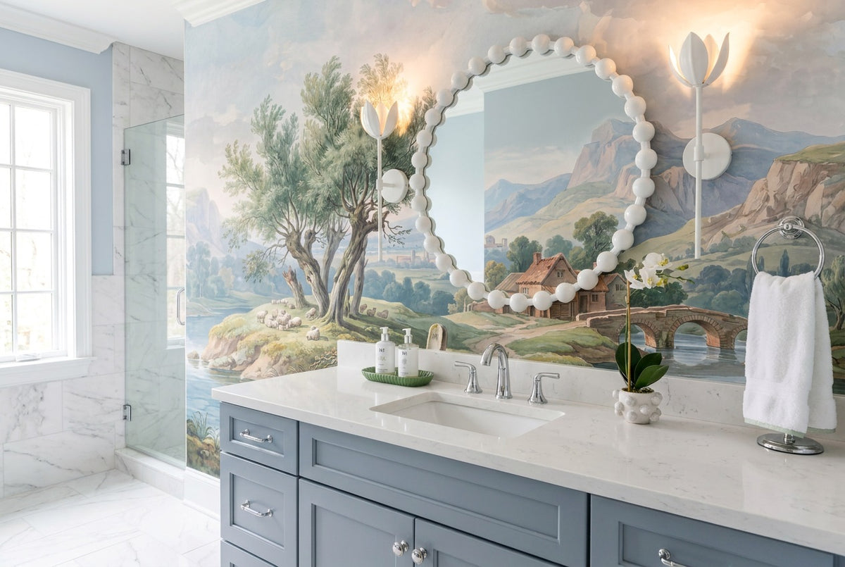 peel and stick custom sage village bathroom wallpaper mural removable non woven vinyl