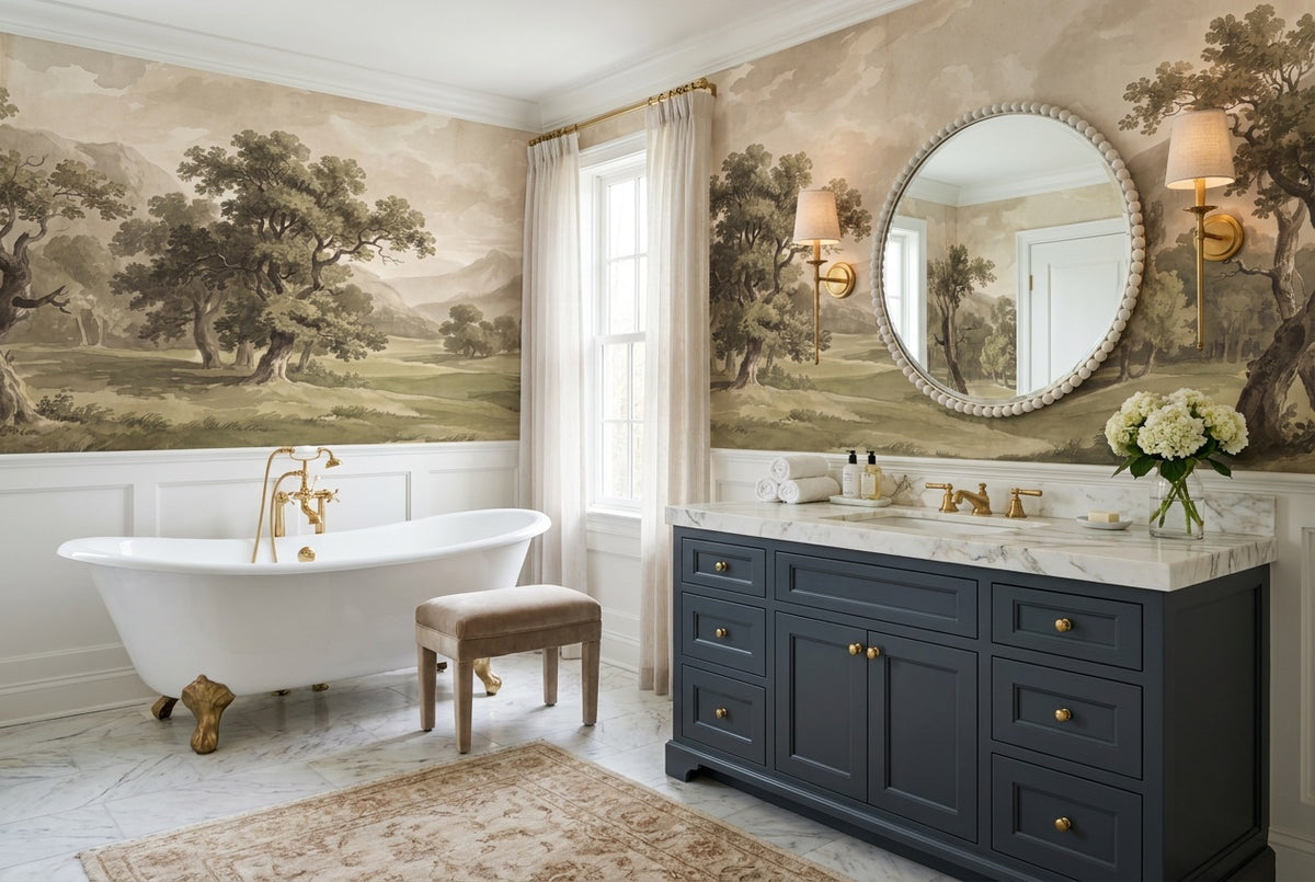peel and stick custom sepia grove bathroom wallpaper mural removable non woven vinyl