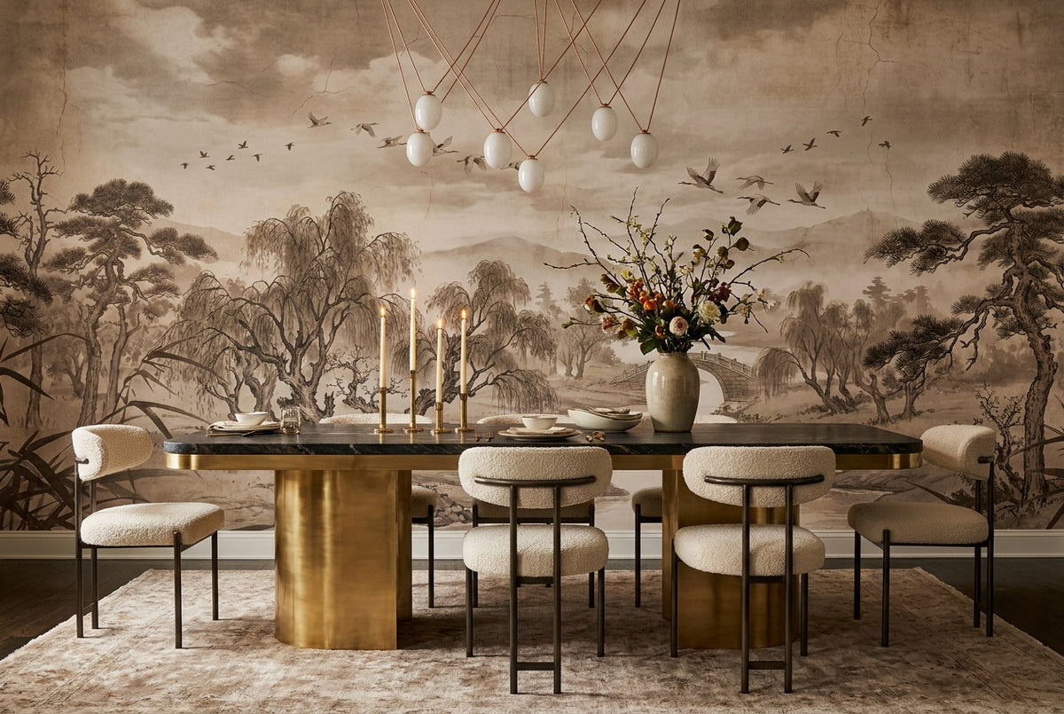 peel and stick custom taupe landscape dining wallpaper mural removable non woven vinyl