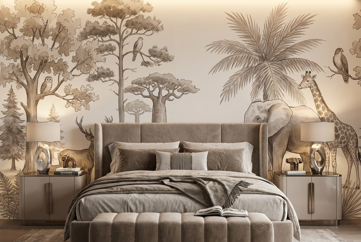 peel and stick custom taupe safari bedroom wallpaper mural removable non woven vinyl