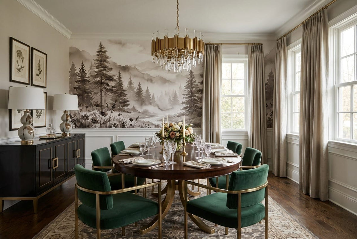Misty Brown Watercolor Nordic Pine Tree Wallpaper Mural in pine