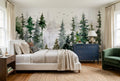 Forest Green Watercolor Nordic Pine Tree Wallpaper Mural