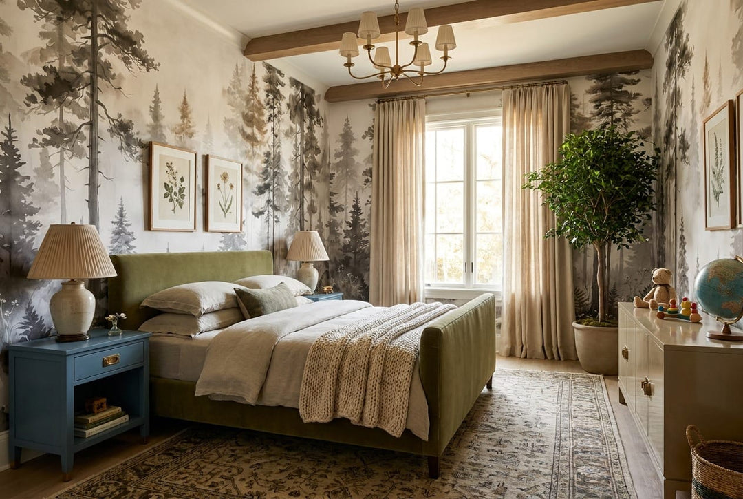Taupe Watercolor Nordic Pine Tree Wallpaper Mural in pine