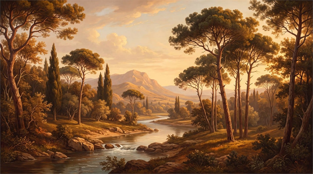 Golden Brown Oil Painting Mediterranean Pine Tree Wallpaper Mural in pine