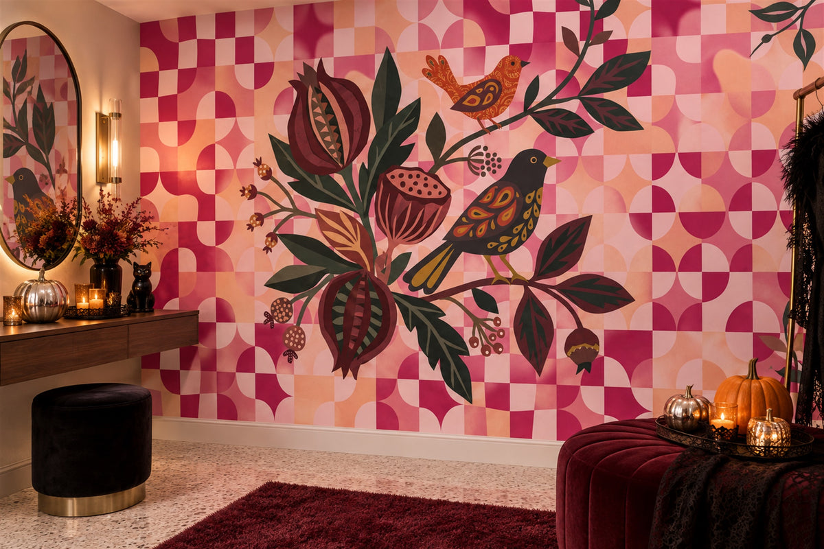 pink birds wallpaper mural vanity custom removable non woven vinyl peel and stick