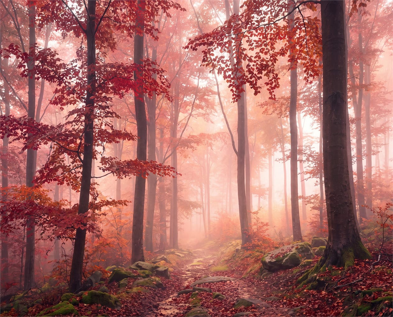 Blush Morning Mist Autumn Forest Wallpaper Mural