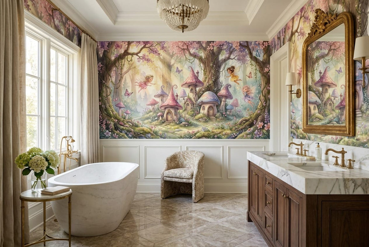 Whimsical Fairy Mushroom Village Wallpaper Mural
