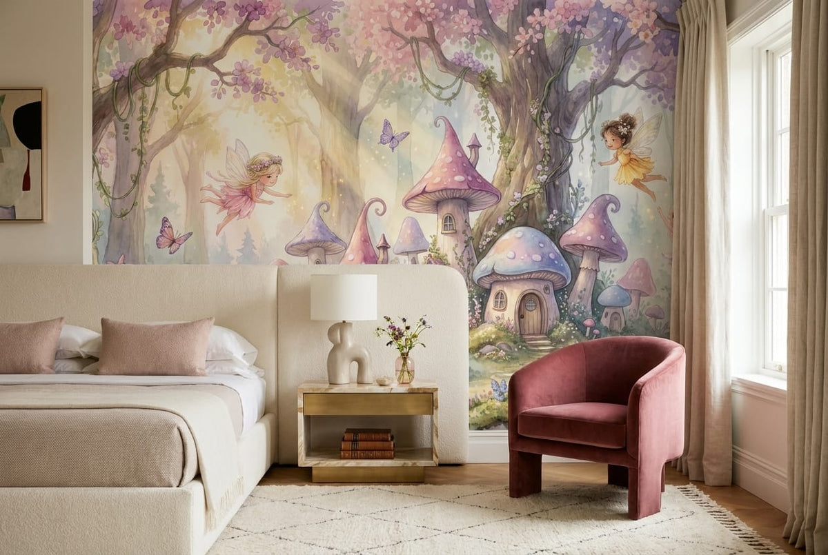 Whimsical Fairy Mushroom Village Wallpaper Mural