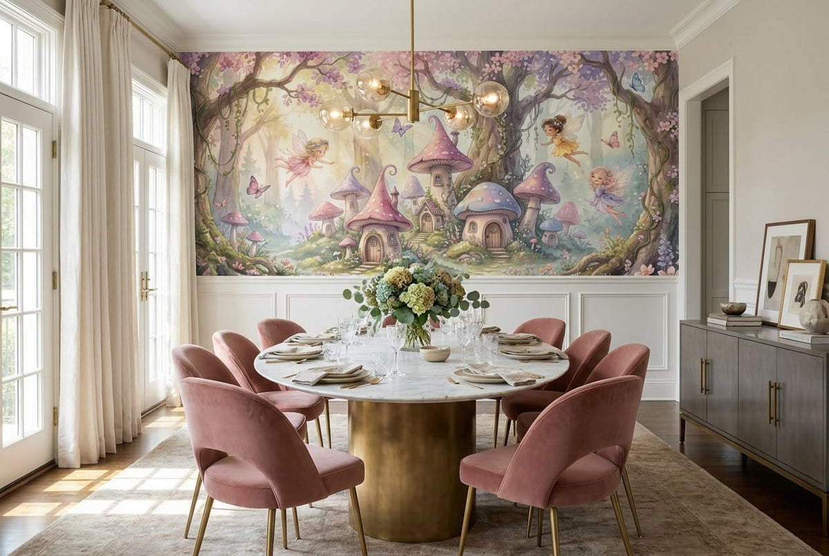 Whimsical Fairy Mushroom Village Wallpaper Mural