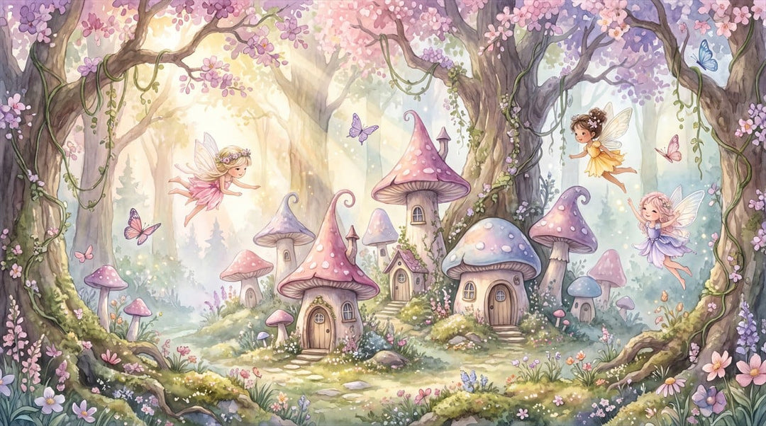 Whimsical Fairy Mushroom Village Wallpaper Mural