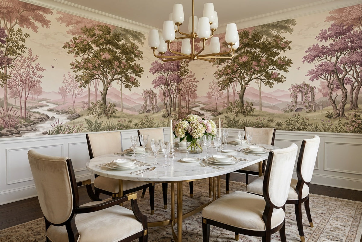 pink forest dining custom peel and stick non woven vinyl removable wallpaper mural