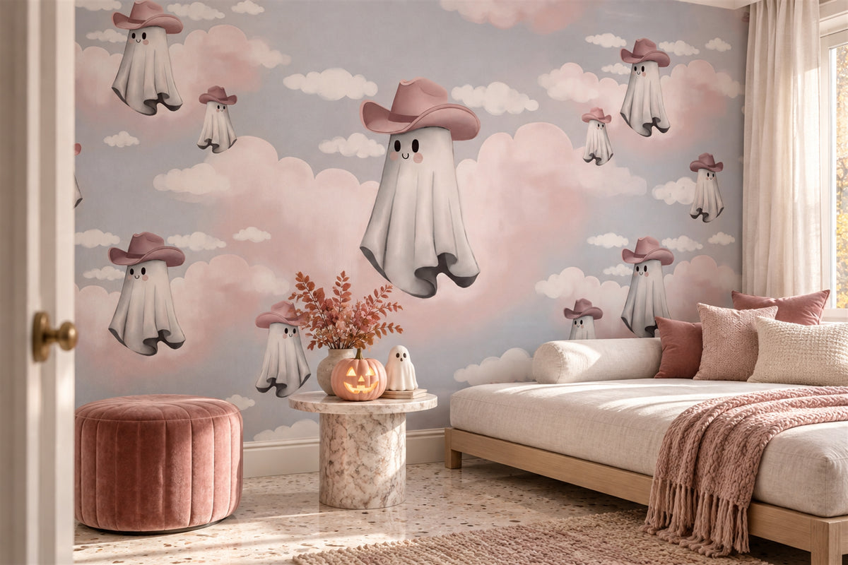 pink ghosts bedroom custom self adhesive removable non woven vinyl wallpaper mural
