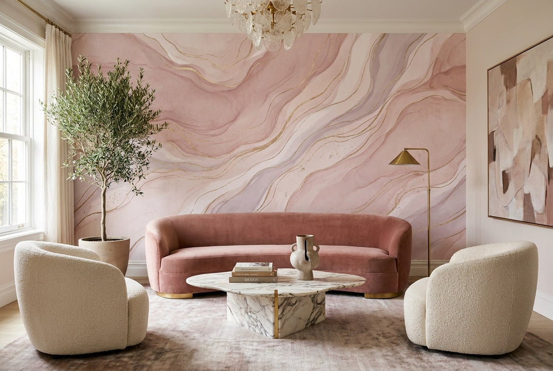 pink gold marble living room custom stick on non woven vinyl removable wallpaper mural