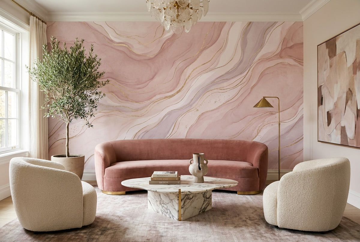 pink gold marble living room custom stick on non woven vinyl removable wallpaper mural