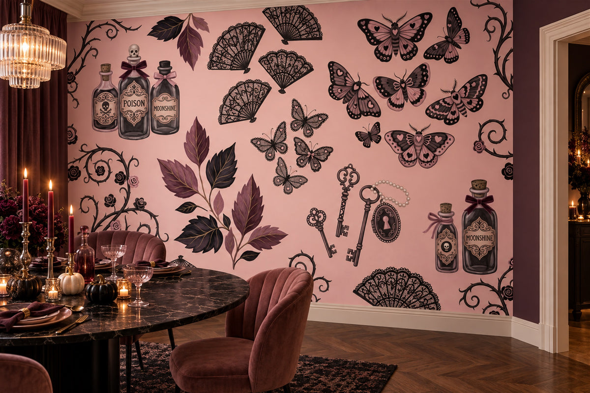 pink moths dining room custom stick on removable non woven vinyl wallpaper mural
