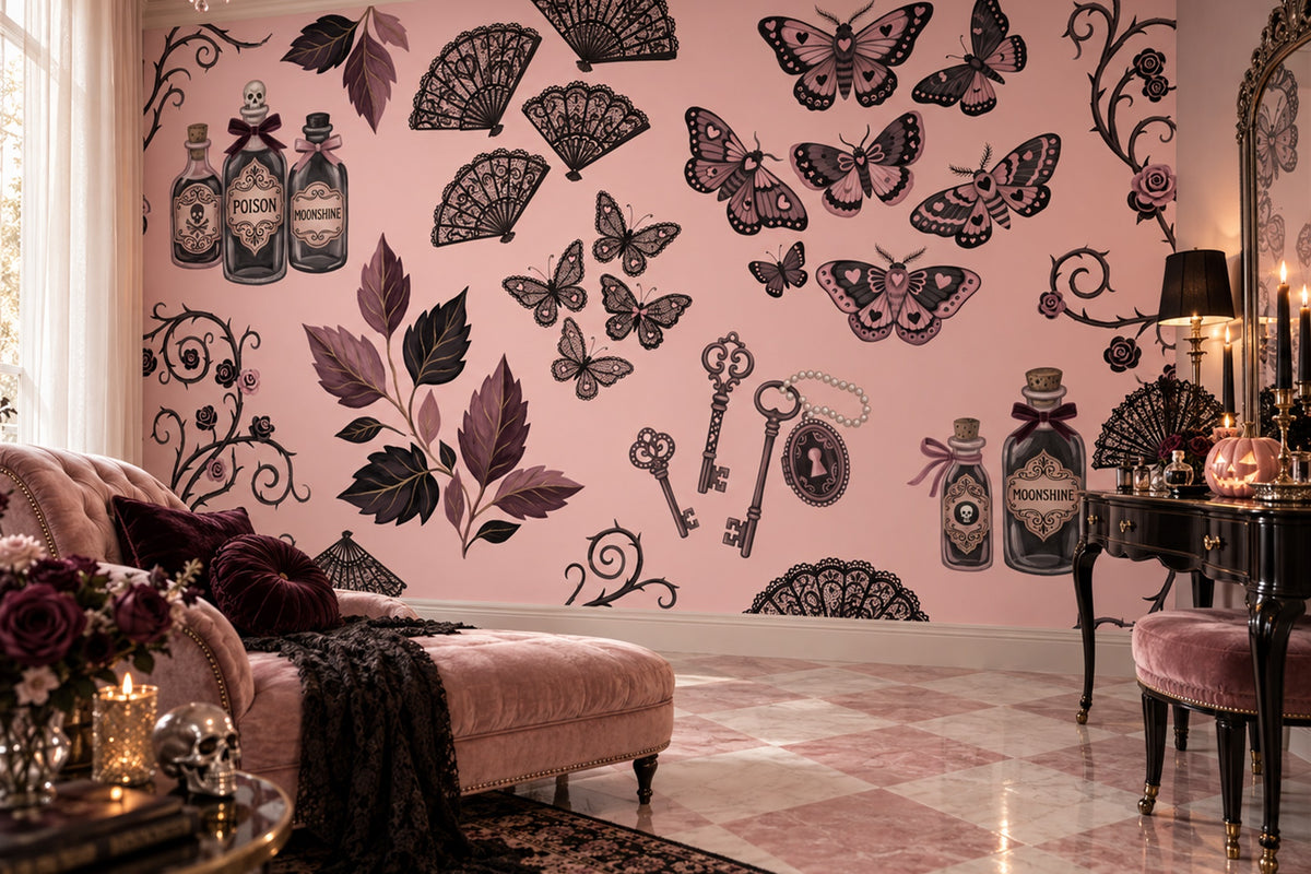 pink moths wallpaper mural vanity custom removable non woven vinyl self adhesive