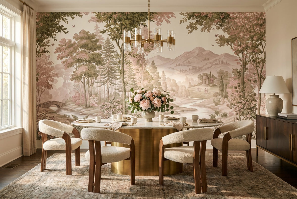 pink mountain forest wallpaper mural custom stick on dining removable non woven vinyl