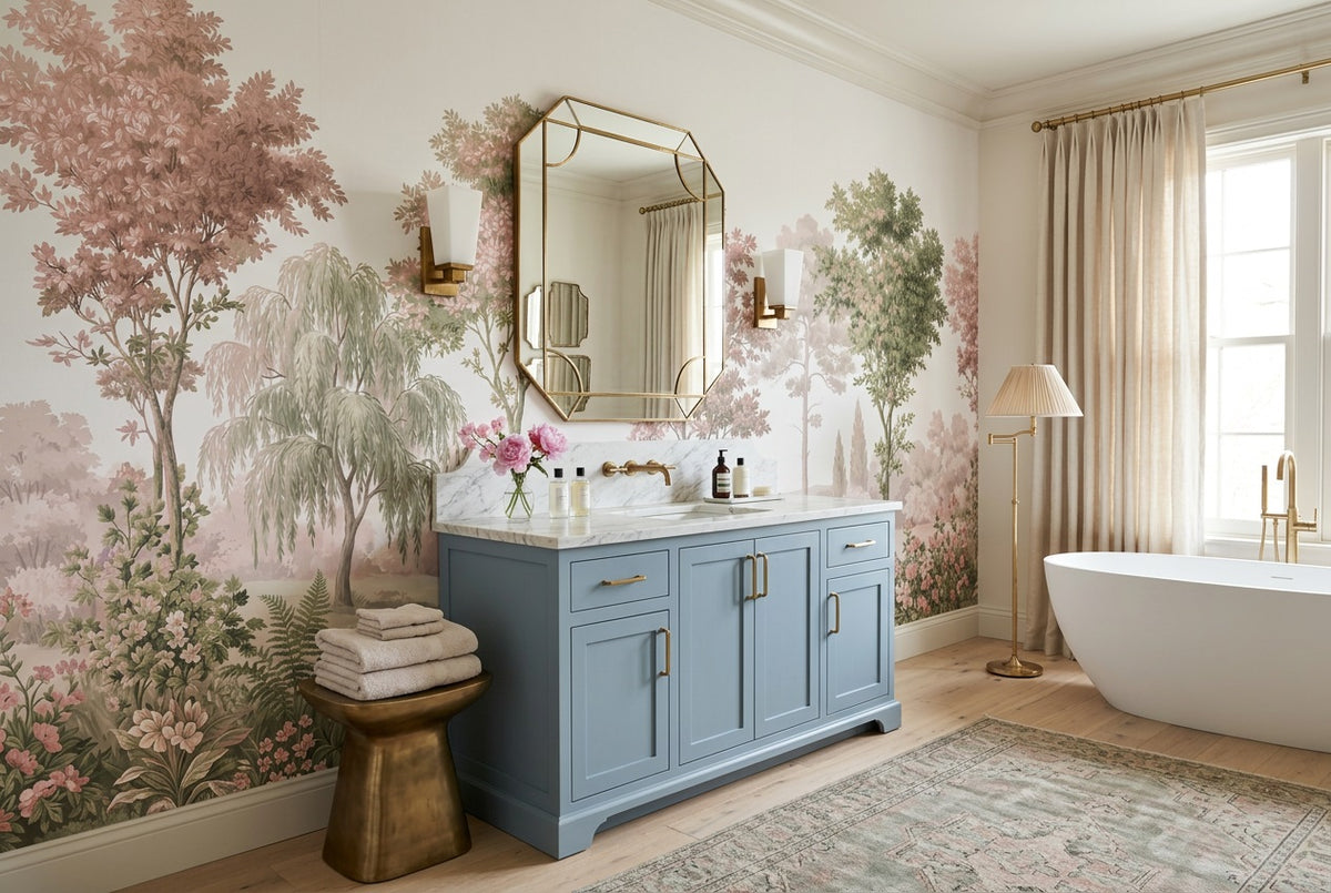 pink pastel trees wallpaper mural custom stick on bathroom removable non woven vinyl