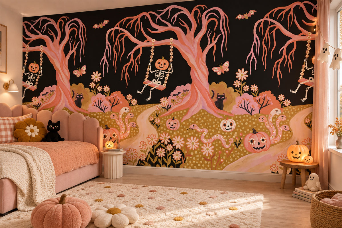 pink trees kids room custom peel and stick removable non woven vinyl wallpaper mural