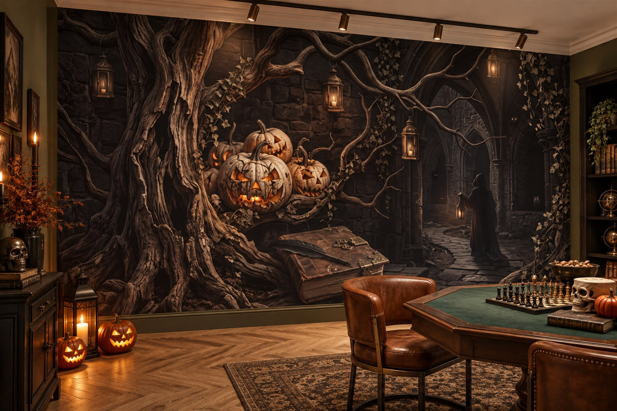 playroom brown pumpkins custom non woven vinyl stick on removable wallpaper mural