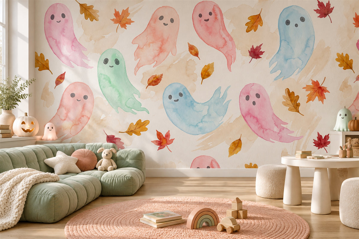 playroom pastel ghosts custom non woven vinyl self adhesive removable wallpaper mural