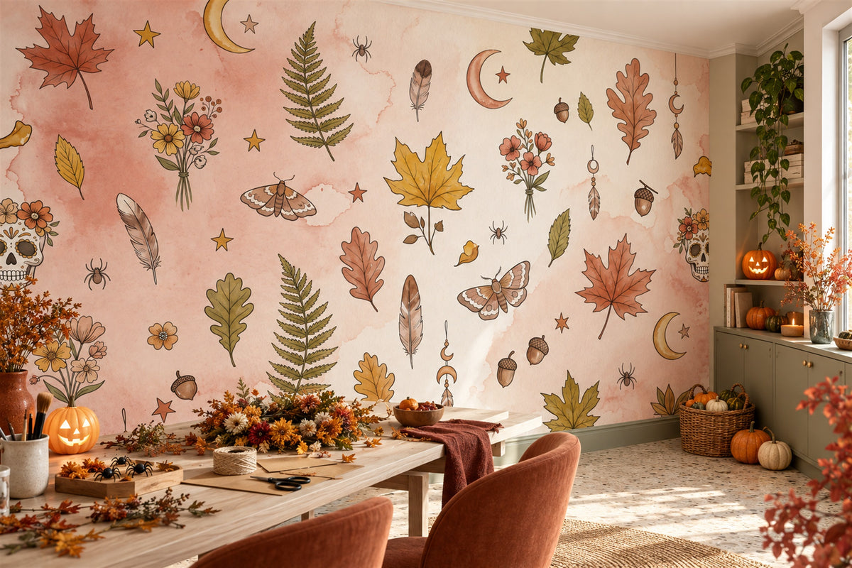 playroom peach leaves custom non woven vinyl self adhesive removable wallpaper mural