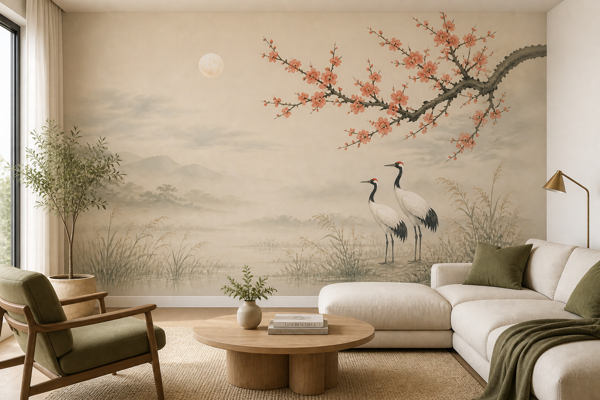 Plum Crane Wallpaper Mural product view