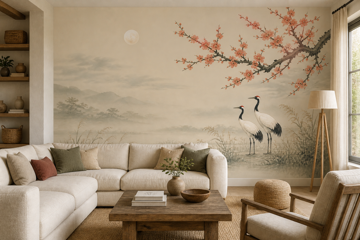 Plum Crane Wallpaper Mural product view