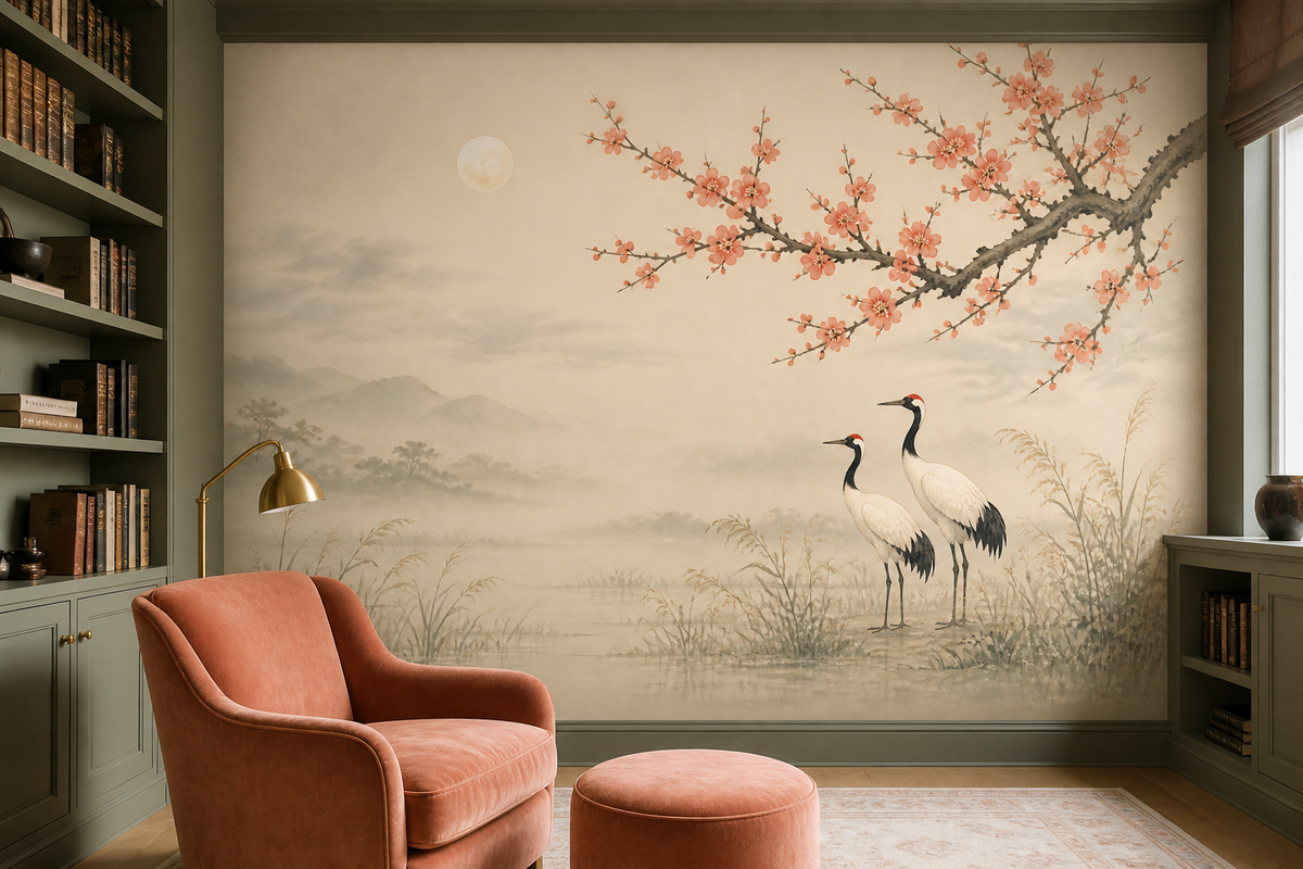 Plum Crane Wallpaper Mural product view