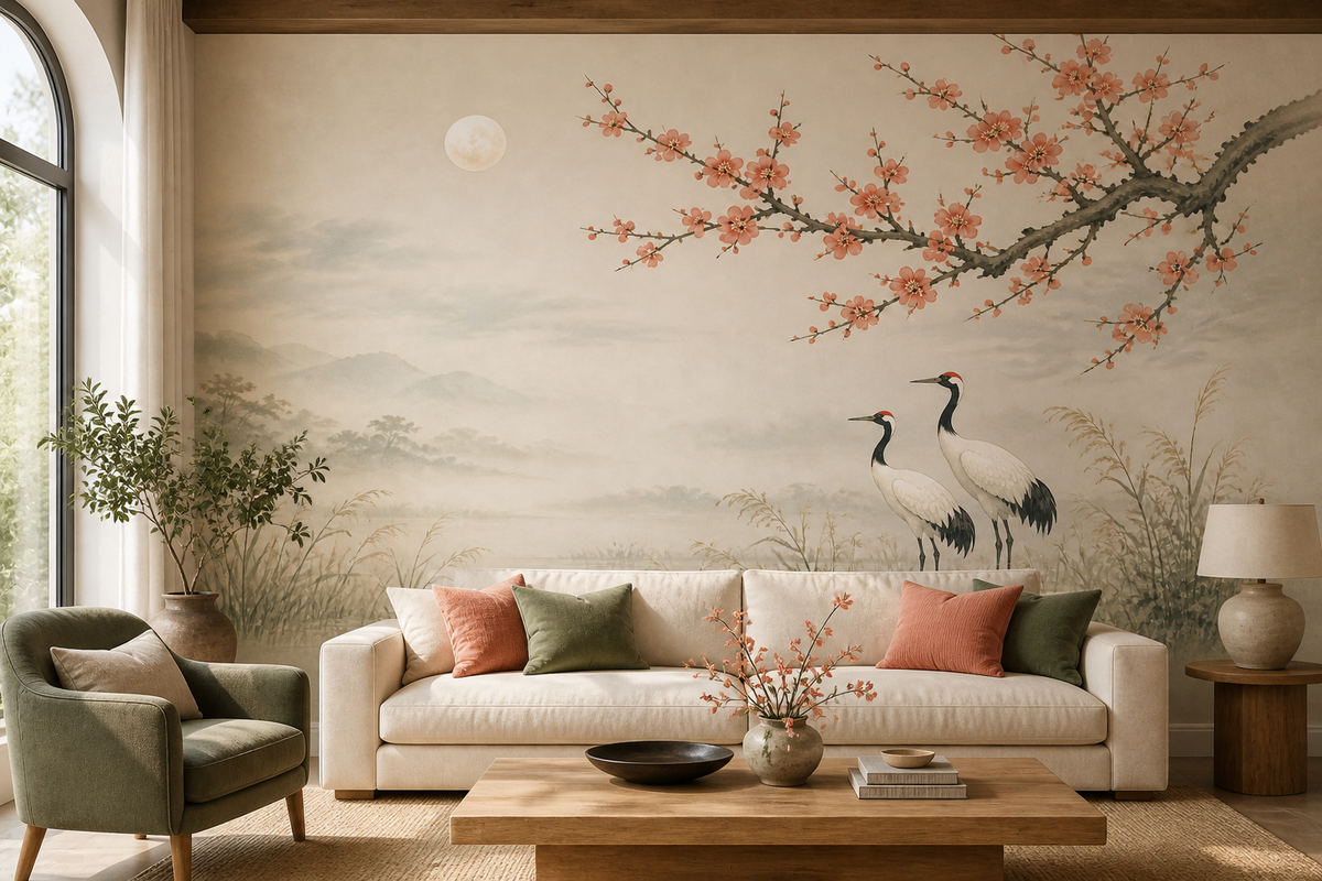 Plum Crane Wallpaper Mural product view