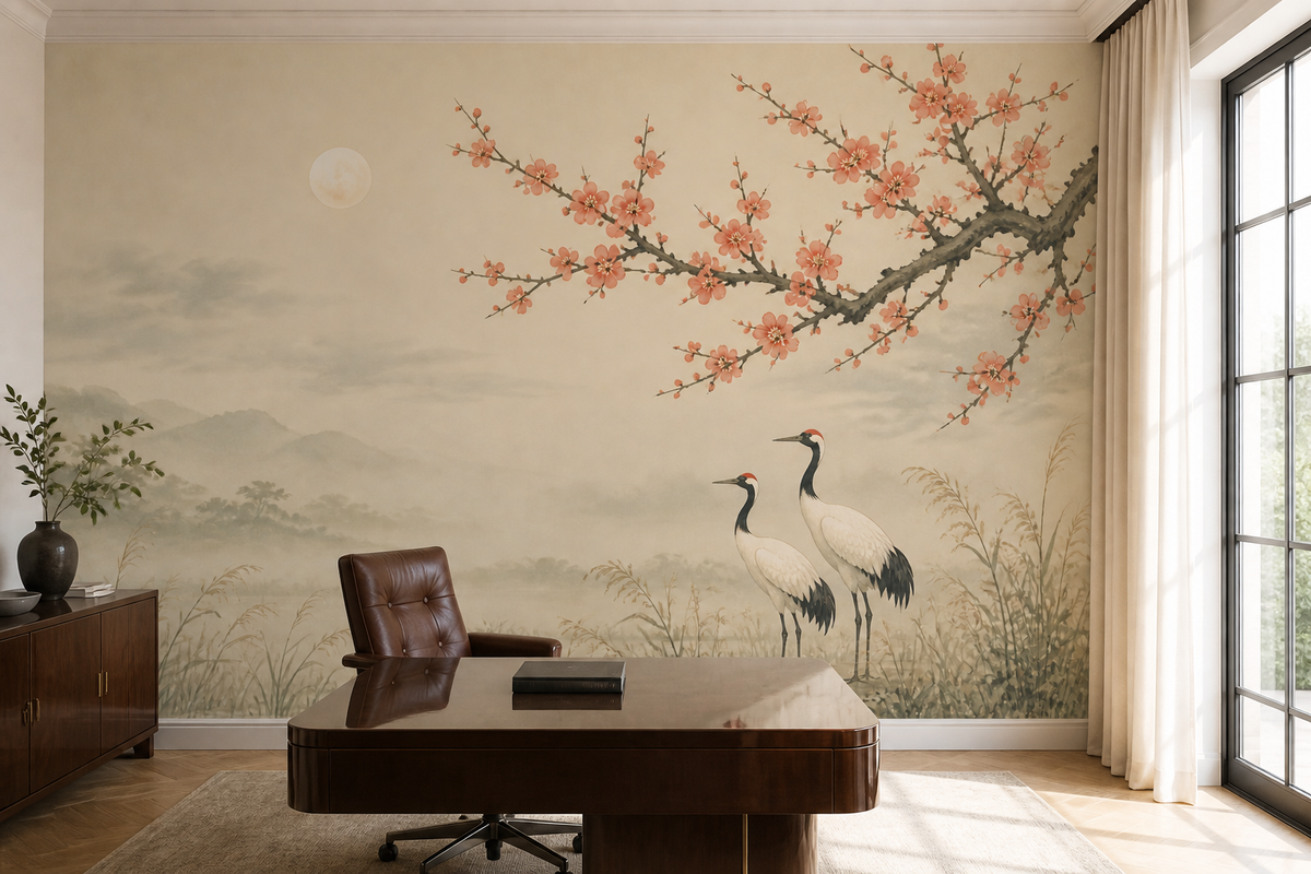 Plum Crane Wallpaper Mural product view