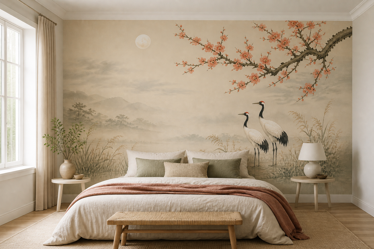 Plum Crane Wallpaper Mural product view