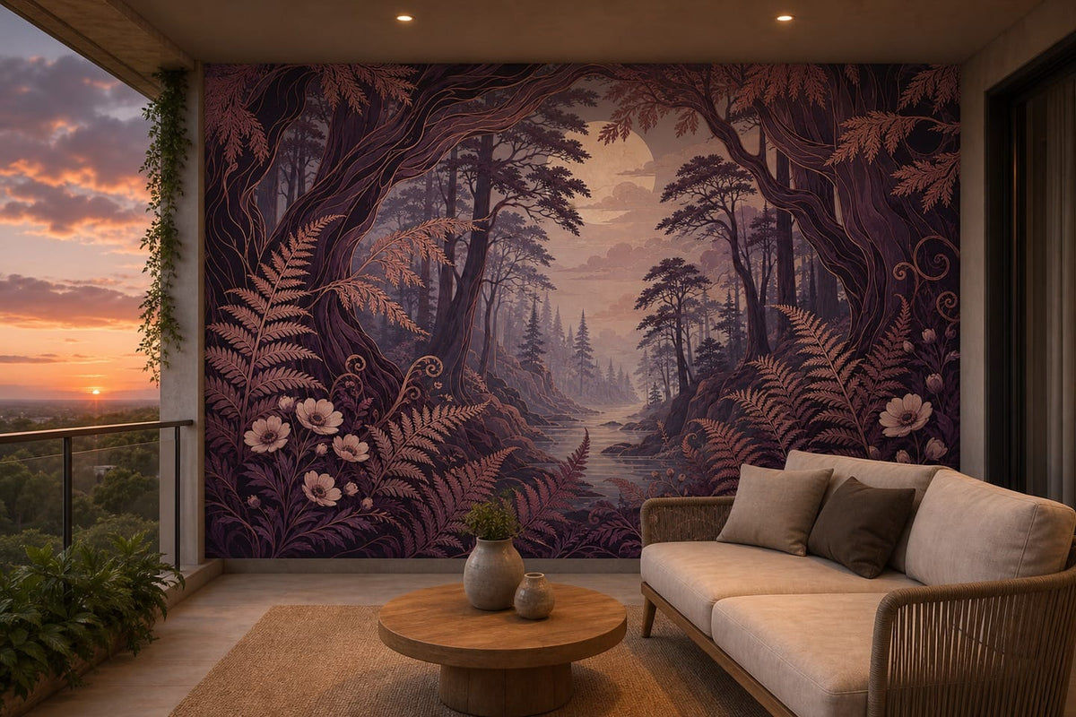 Plum Fern Wallpaper Mural product view
