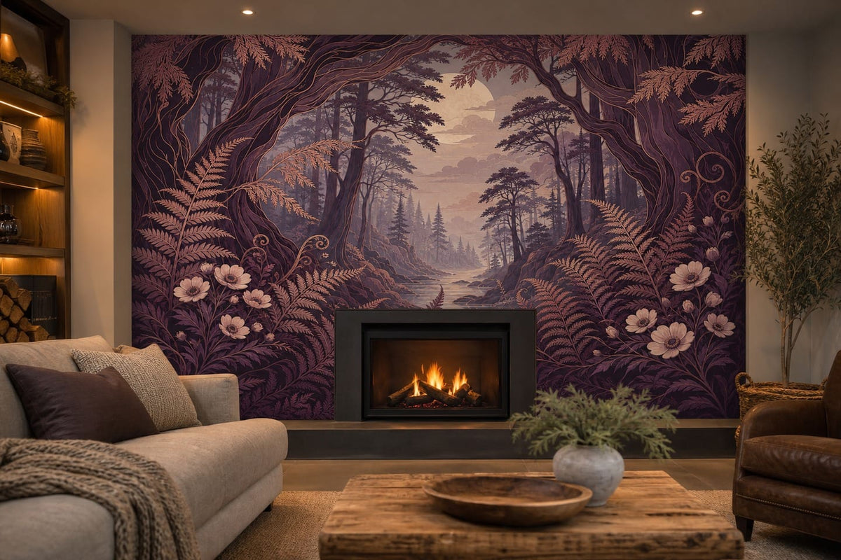 Plum Fern Wallpaper Mural product view