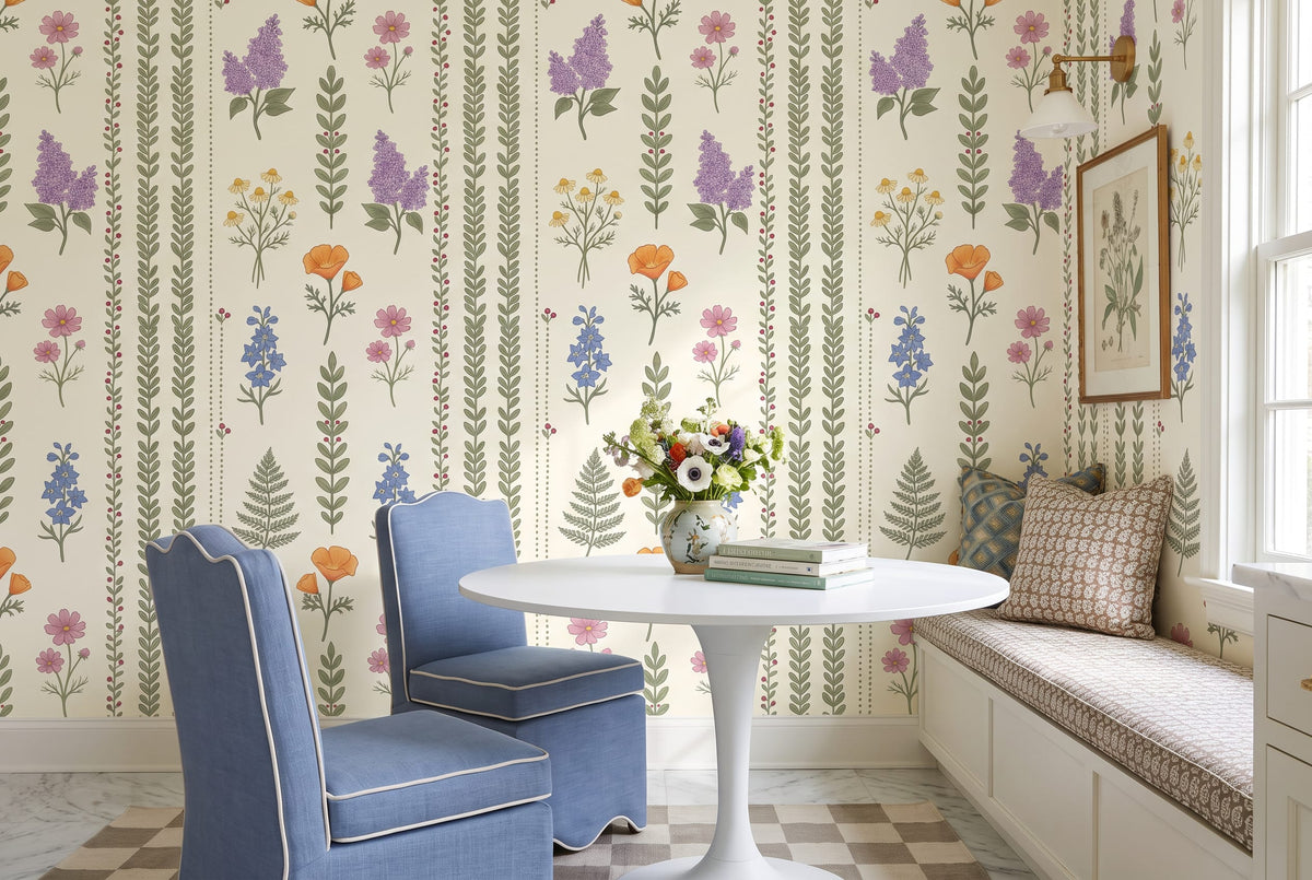 Botanical Wildflower Stripe Wallpaper Mural
