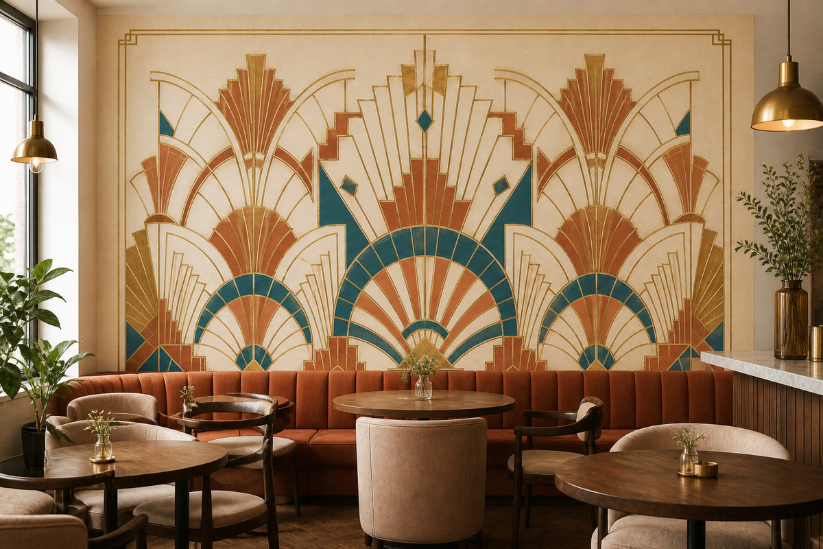 Ivory Deco Fan Wallpaper Mural product view