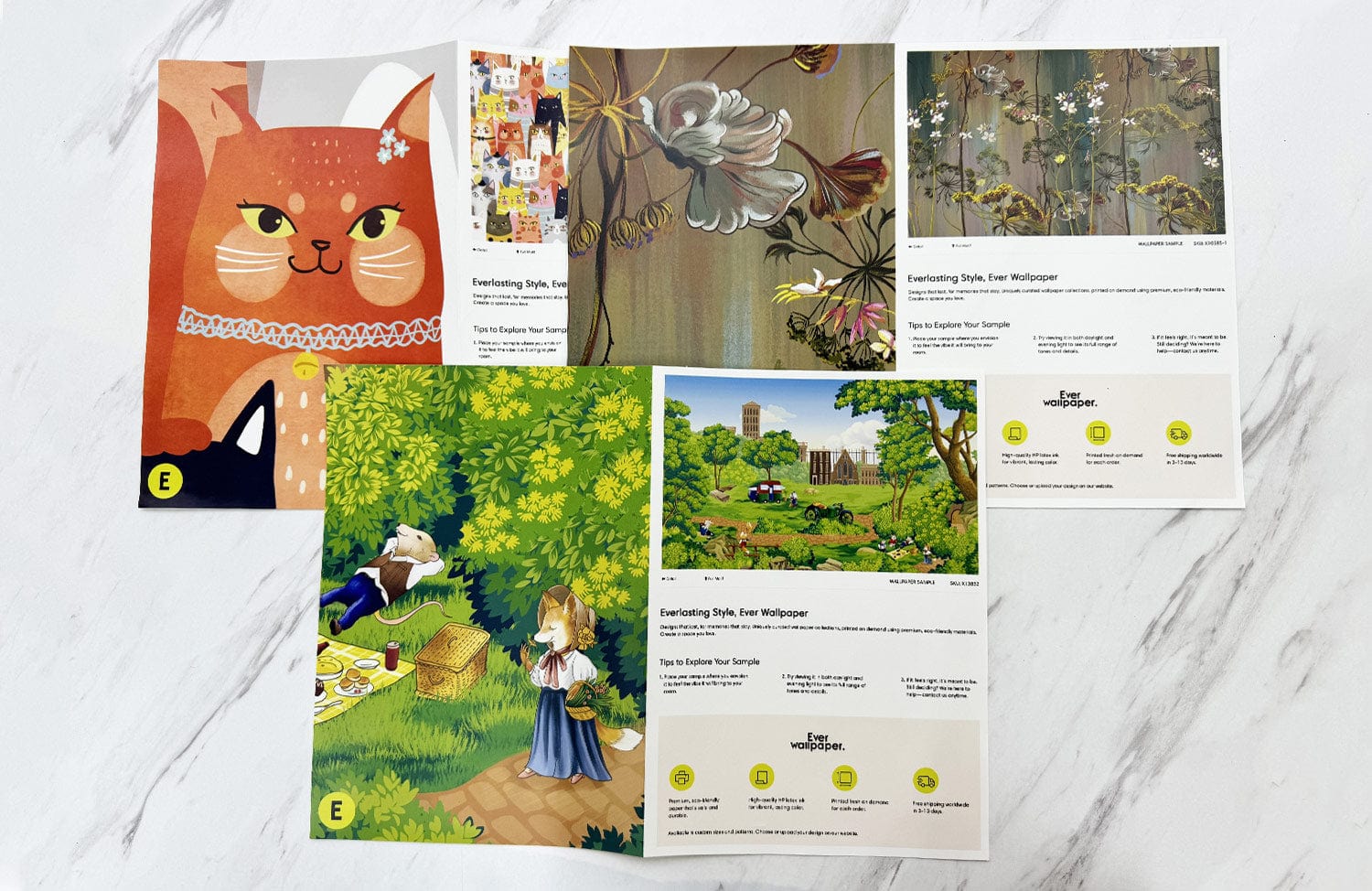 Whimsical Nature and Cosy Cat Mural Wallpaper in Vibrant Colours