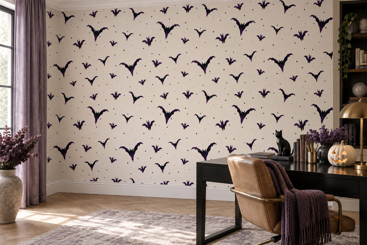 purple bats study custom peel and stick removable non woven vinyl wallpaper mural