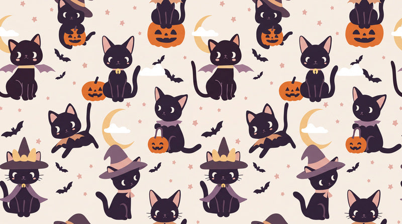 Cream Black Cats Halloween Wallpaper Mural