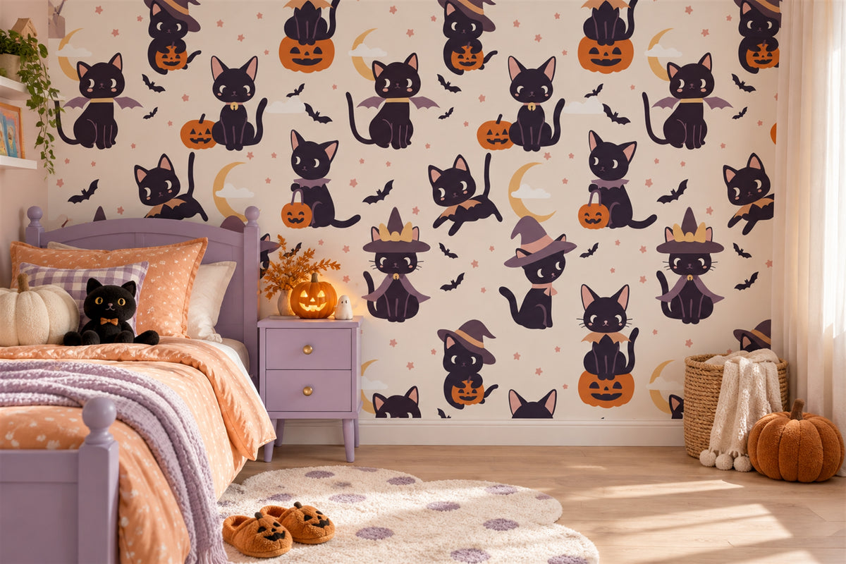 purple cats wallpaper mural kids room custom removable non woven vinyl self adhesive
