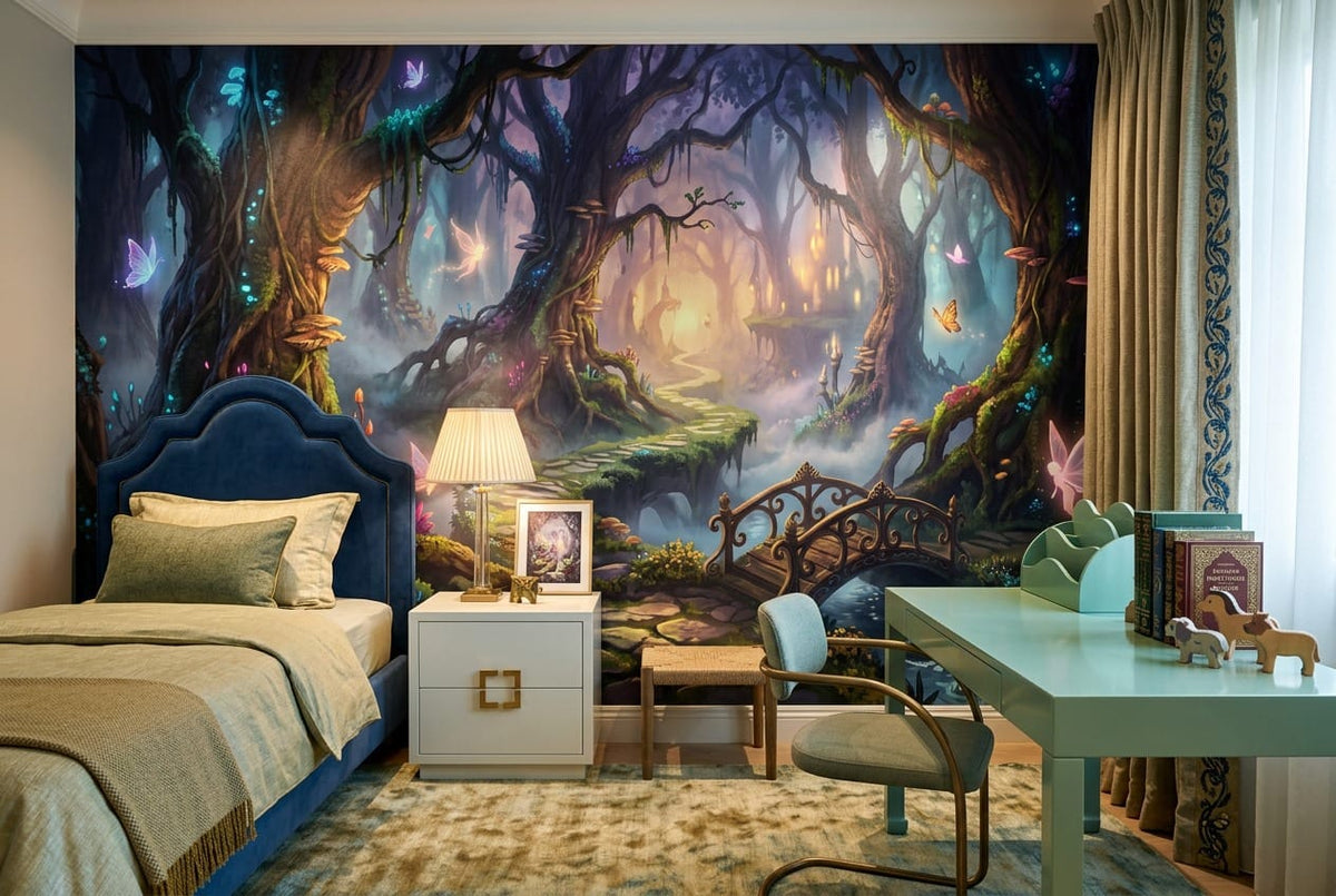 Enchanted Fairy Forest Bridge Wallpaper Mural