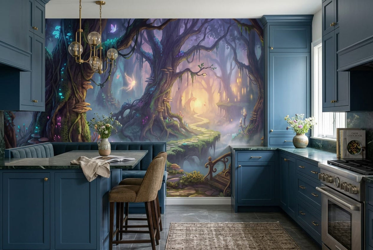 Enchanted Fairy Forest Bridge Wallpaper Mural